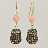 18K Vermeil & Coral Earrings with Brown Pave Barrel