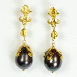 Azaara 22kt Gold Vermeil with Black Pearl Drop Earrings
