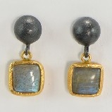 24K Vermeil Oxidized Square Labradorite Drop Earrings