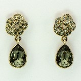 Black Diamond Drop with Rose Motif Pave Earrings