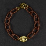 18K Vermeil & Brown Silk Oval Gold with Pave Designer Link Bracelet
