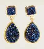 Marcia Moran Dark Blue Druzy Double Drop 18K Gold-Plated Earrings