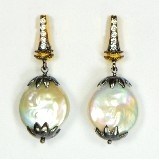 Azaara 22kt Gold Vermeil with Pearl & Rhodium Accents Drop Earrings