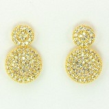 Petite Two Tier Round Pave Disc in Gold Finish Drop Earring