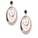 Double Oval Rhodium Dangles with Champagne Crystals 