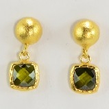24K Vermeil Square Olivine Crystal Drop Earrings