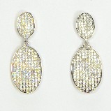 Sterling Silver Double Oval Drop with Pave CZ Earrings