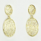 Gold Plated Double Oval Drop with Pave CZ Earrings