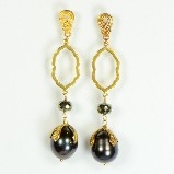 Azaara Pyrite Crystal Black Pearl Drop Earrings