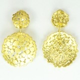 Gold Plated  CZ Studded Two Circle Cluster Earrings