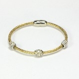 Gold Tone Twisted Cable with Silver Pave Accents Bracelet