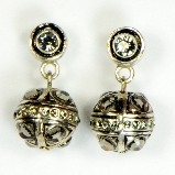 Azaara Rhodium Ball with CZ & Black Diamond Swarovski Crystals Drop Earrings