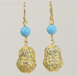 18K Vermeil & Turquoise Earring with Gold Pave Barrel