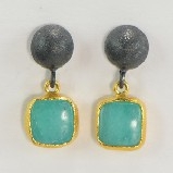 24K Vermeil Oxidized Square Turquoise Drop Earrings