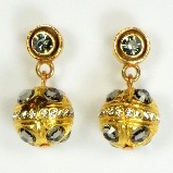 Azaara 22kt Gold Vermeil Ball with CZ & Black Diamond Swarovski Crystals Drop Earrings