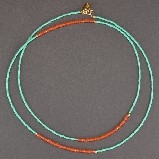 Chibi Glass Bead & Gemstone Section Necklace/Wrap Bracelet - Turquiose with Carnelian