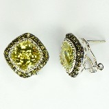 Designer Silver Cable Citrine CZ Earrings