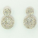 Petite Two Tier Round Pave Disc in White Gold Finish Drop Earring