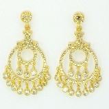 Gold Double Circle Drop with Hanging CZs Earrings