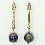 Azaara 22kt Gold Vermeil & Rhodium Accents with Black Pearl Drop Earrings