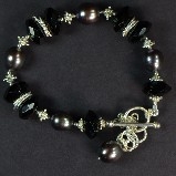Karley Smith - Peacock Pearls & Black Onyx with Faceted Roundelles & Sterling Rings Bracelet