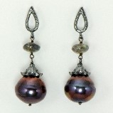 Azaara Rhodium Plated Sterling Silver with Black Pearl Drop Earrings
