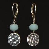 Hammered Sterling Silver Disc Drop with Amazonite Earrings