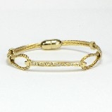 Gold Twisted Cable with Gold Pave Bar Bracelet