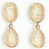 Rose Gold Plated CZ Pave Ovals Drop Earrings