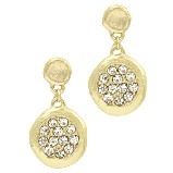 Hammered Gold Metal Dangle Earrings with Pave Crystals