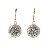 Marcia Moran Titanium Druzy & 18K  Gold-Plated Round Dangle with CZs  Earrings