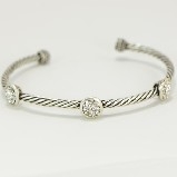 Silver Coloured Twist Wire with Round Crystal Cuff
