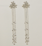 Tassel Chandelier 3 Flower Earrings - Silver
