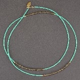 Chibi Glass Bead & Gemstone Section Necklace/Wrap Bracelet - Turquoise with Smoky Quartz