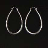 Matte Oval Hinged Hoop Earrings - Silver