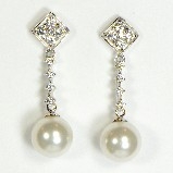 Sterling Silver with Triangle Pave Pearl Dangling Earring