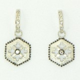 Two Tone Silver Flower Cut Out Drop Earrings