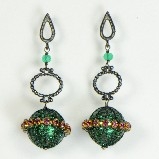 Azaara Rhodium & Gold Accents with Green Mesh Crystal Drop Earrings 