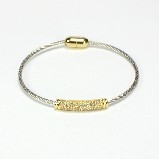 Silver Twisted Cable with Gold Pave Bar Bracelet