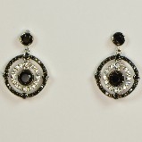 Black Crystals Circles with CZs Dangle Earrings