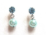 Pave Crystal & Pearl Drop Earrings Pale Blue
