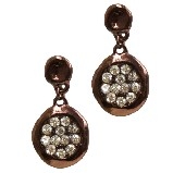 Hammered Brown Metal Dangle Earrings with Pave Crystals