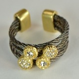 Gunmetal Wire Rope & Pave Crystals Ring - Gold