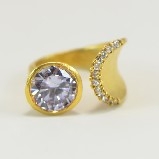 24K Gold-Plated Tiffany Style Light Purple Crystal & CZ  Ring