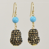 18K Vermeil & Turquoise Earrings with Brown Pave Barrel