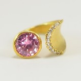 24K Gold-Plated Tiffany Style Pink Crystal & CZ  Ring