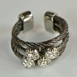 Gunmetal Wire Rope & Pave Crystals Ring - Silver