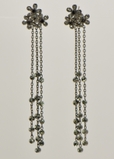 Tassel Chandelier 3 Flower Earrings - Black