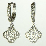 Silver Huggie with Hanging Pave Flower Earrings
