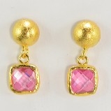 24K Vermeil Square Pink Crystal Drop Earrings